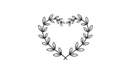 Decorative Heart Shaped Laurel Wreath with Green Leaves, isolated white background.