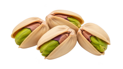 Four pistachios isolated on transparent background