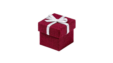Red gift box with white ribbon, square shape, isolated on transparency background, festive and elegant, perfect for celebration, surprise, or special occasion