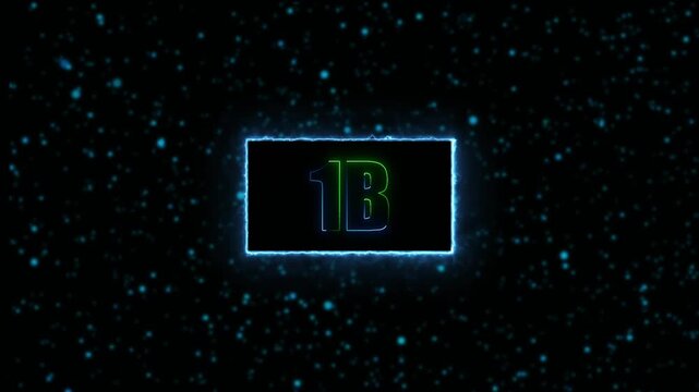 Neon 1B followers text animation with glowing border on aqua background, social media milestone celebration, modern neon motion graphic, 4K video.
