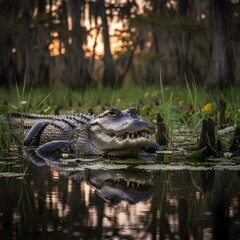 Fototapeta premium alligator in the swamp