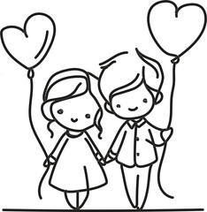 Obraz premium Happy Children Holding Heart Balloons