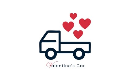 Animated delivery truck carrying red hearts for Valentine's Day romantic concept motion graphic.