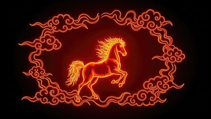 Fiery Stallion Galloping Through Swirling Clouds, Symbolizing Power and Freedom