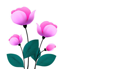 Fototapeta premium Pink flower green leaf nature botanical floral spring blossom garden decorative illustration. Pink flower with green leaf botanical illustration showing spring blossom decorative and elegant style