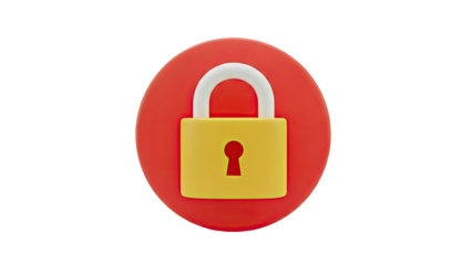 3D Lock Icon with Red Circle Background on transparent background