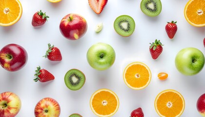 A colorful and refreshing array of fresh fruit arranged on the surface, showcasing vibrant colors and enticing textures