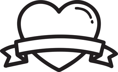 Heart with ribbon banner line art icon, romantic frame for text, vector illustration.