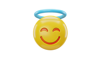 3D Smiling emoji with a blue halo on transparent background