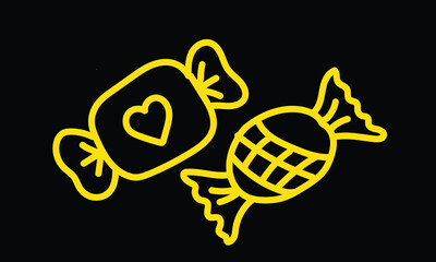 Yellow Candies with Heart on Black Background