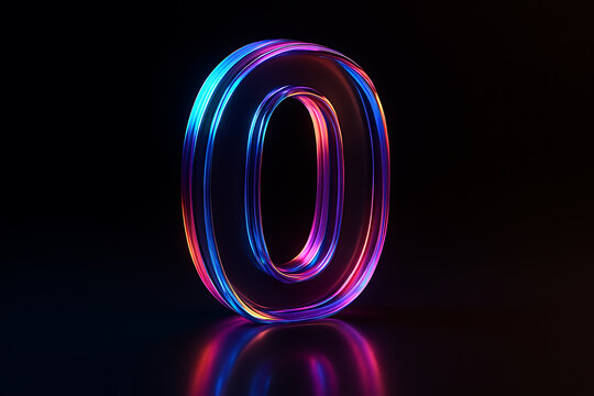 Futuristic neon glowing number zero in abstract glass style design representing mathematics calculation countdown and digital technology - Powered by Adobe