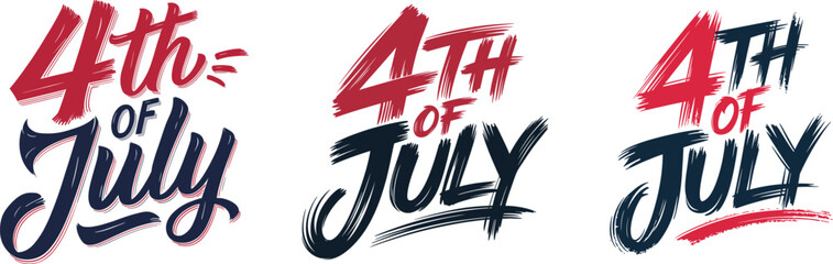 4th of July Independence Day brush typography vector set, patriotic hand drawn lettering collection with grunge texture © nitthi