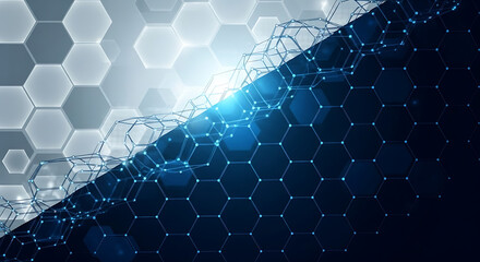 Abstract Futuristic Hexagon Technology Background with Blue Digital Mesh and Network Nodes
