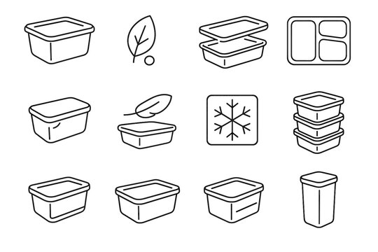 Vector bin corner icon grip rectangular prep plastic box sketch food