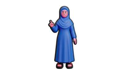 3D cartoon illustration of a Muslim woman in a blue hijab on transparent background