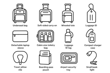 Wheeled sleeve bag icons gear icon travel vector case charger pillow underseat