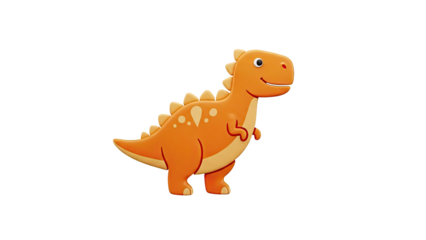 3D Cute Orange Cartoon Dinosaur Icon on transparent background