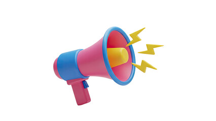 3D illustration of a colorful megaphone with lightning bolts on transparent background