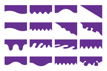 A collection of abstract purple illustrations on a white background, showcasing various shapes and designs, viewed from a straightforward perspective