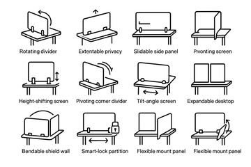 Icon desk screen adjustable pivoting shield wall extendable rotating panel vector divider