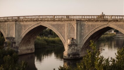 Fototapeta premium Picturesque stone bridge over a tranquil river reflecting the arches.