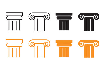 A collection of stylized illustrations of ancient Greek columns in various colors
