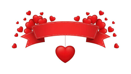 Red hearts banner with floating hearts