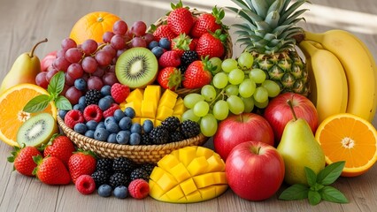 Vibrant fruit platter with variety of fresh fruits