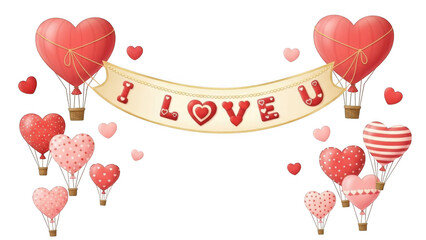 Colorful hot air balloons with heart shaped messages