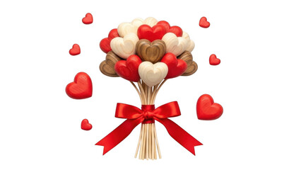Heart-shaped bouquet with red ribbon