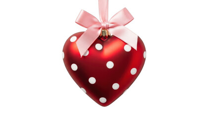 Red polka dot heart ornament with pink bow