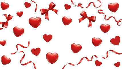 Scattered red hearts and bows