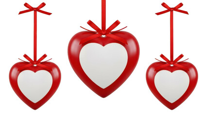 Three red heart shaped ornaments