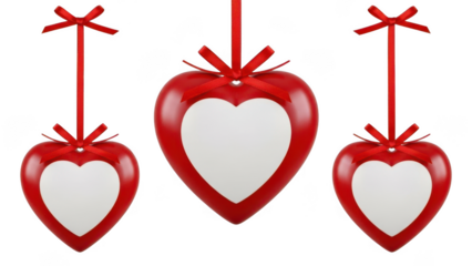 Three red heart shaped ornaments