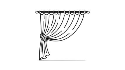 Curtain with tassel in minimalist style with simple black line art on white background for home decor