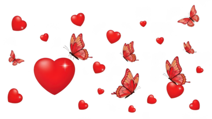 Red hearts and butterflies