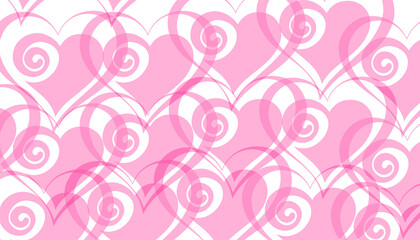 Vibrant pink hearts adorned with decorative swirling accents creating a romantic abstract celebration.