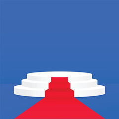  White Podium with Red Carpet on Blue Background