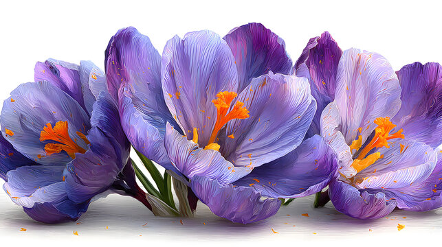 Modern illustration of a purple crocus saffron spring flower, with fresh crocuses icon isolated on a white background, forming a beautiful spring purple flower drawing