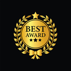 Fototapeta premium Best award badge with gold laurel wreath. Best award vector badges on black background.