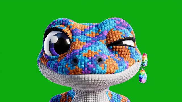 Stylized Voxel Bird Avatar with Striped Scarf on Green Screen