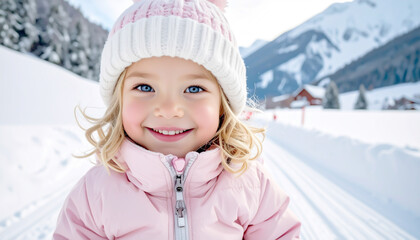 Kind f&auml;hrt Schlitten im Winter 