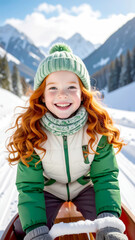 Kind f&auml;hrt Schlitten im Winter 