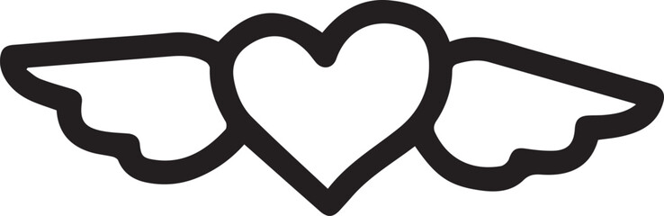 Minimalist heart with wings line art icon, flying heart vector illustration.