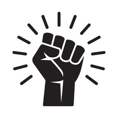 Fototapeta premium A raised black fist with radiating lines symbolizes strength solidarity and resistance against oppression