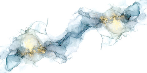 Abstract ethereal flow of blue ink with golden accents © GraphixEra