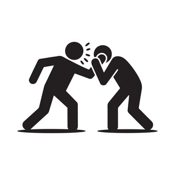 A black silhouette depicts a violent physical altercation between two human figures showing a punch