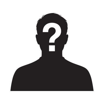 A silhouette of a human head and shoulders with a question mark occupying the face