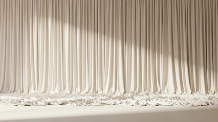 Elegant cream curtains with soft lighting and shadows