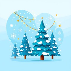 Obraz premium Charming minimalist winter wonderland background with snow, trees, and glowing festive lights.